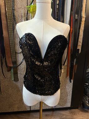 AKIRA Black Sequin Strapless Corset Top